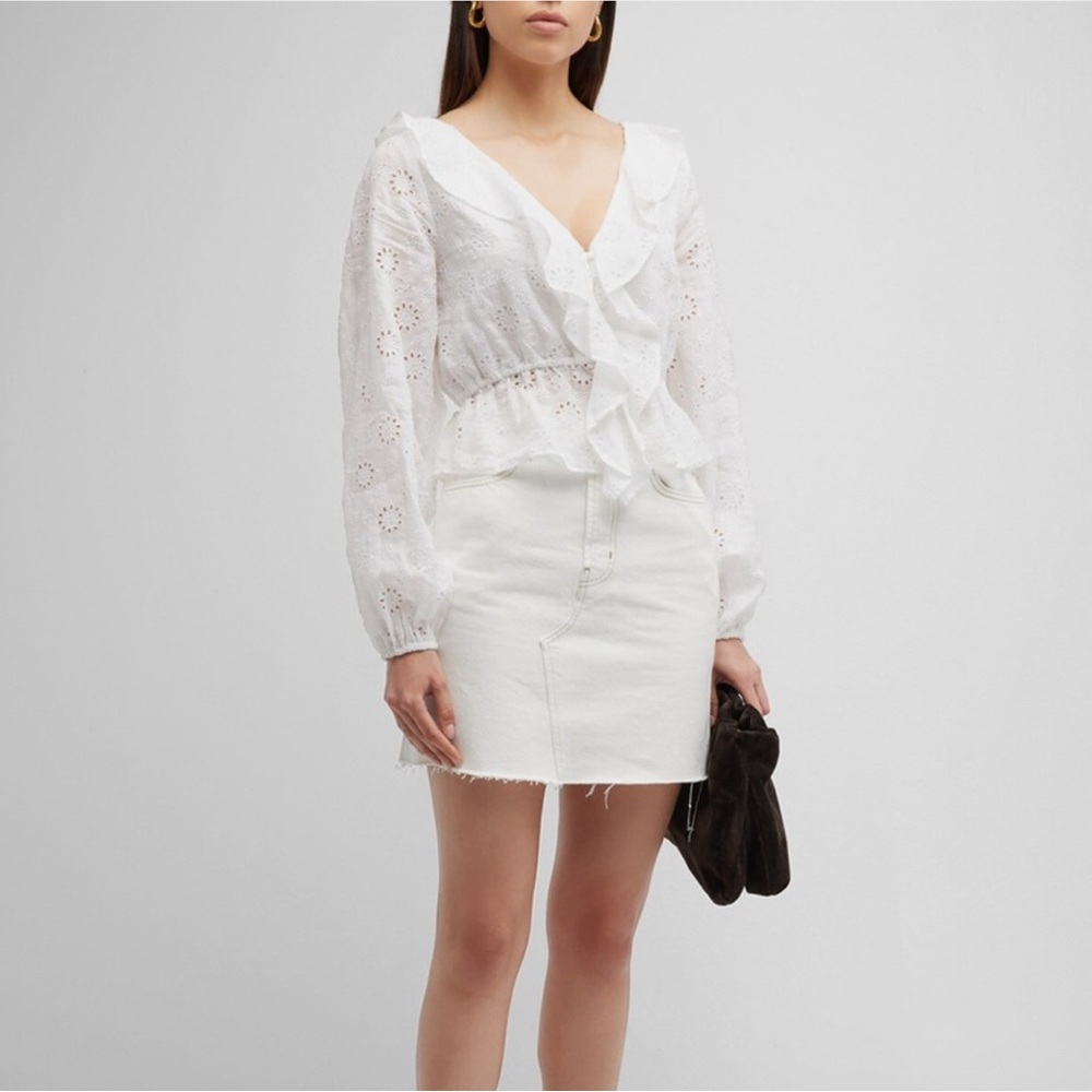 FRAME Ruffle-Front Eyelet Top Med SizeXL